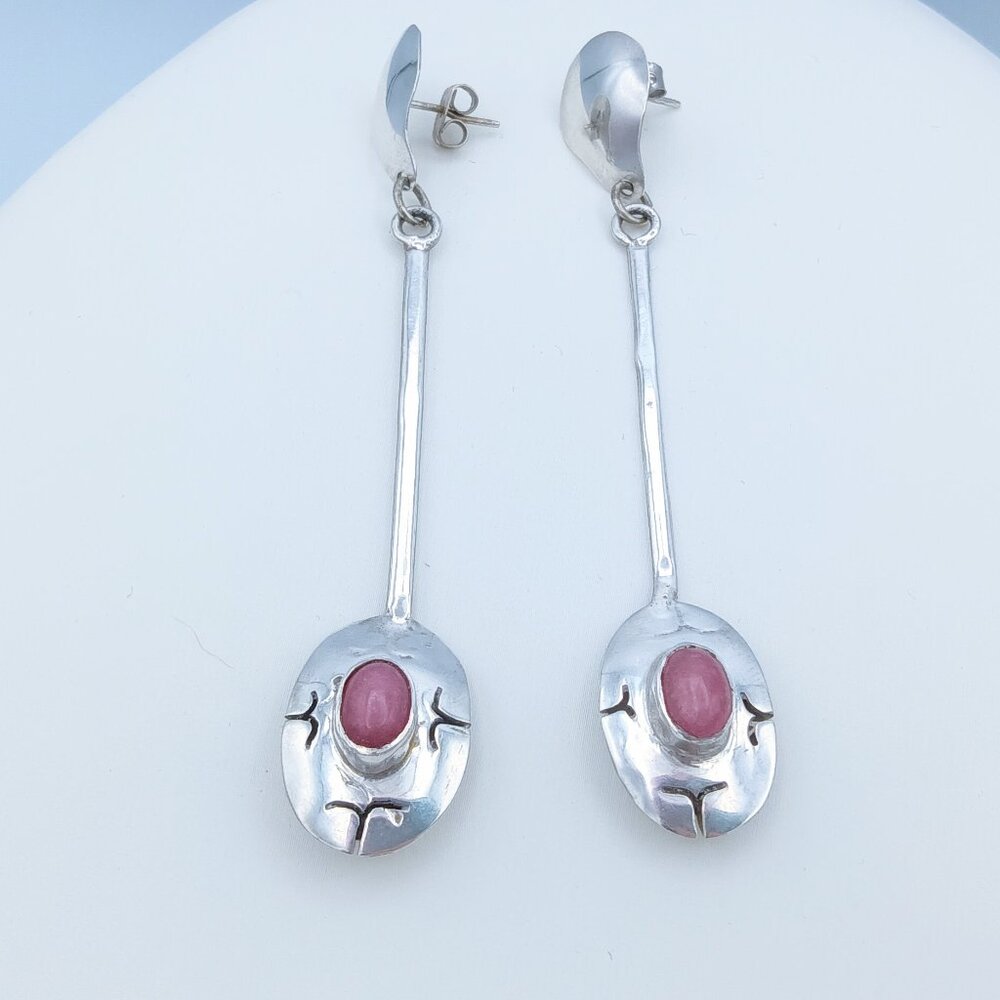 *SOLD* Vintage 925 Sterling Silver Rhodochrosite MEXICO Dangle Drop Earrings